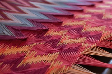 detailed shot of carpet pattern during weaving process, created with generative ai