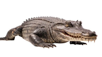 an American alligator (Alligator mississippiensis) full body 3/4 view in a  Wildlife-themed, photorealistic illustration in a PNG format, cutout, and isolated. Generative AI