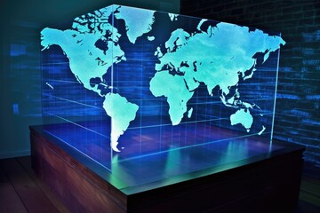 hologram of a detailed world map with real-time data, created with generative ai