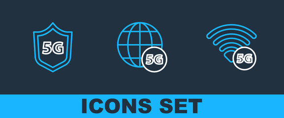 Set line 5G network, Protective shield and icon. Vector
