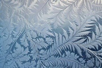 close-up of intricate frost patterns on a window, created with generative ai