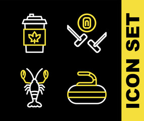 Set line Curling sport game, Stone for curling, Lobster and Coffee cup go icon. Vector
