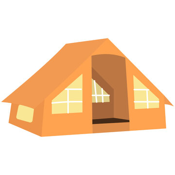 recommend clip art: Camping Tent vector illustration. Tent in yellow, orange. Isolated Outdoor illustration. Hiking, hunting, fishing canvas. Tourist Tent design over white background