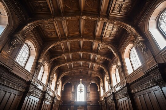 impressive coffered ceiling in a historic church, created with generative ai