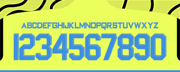 font vector team 2023 - 2024 kit sport style font. arsenal away football style font. premier league.gunners soccer. sports style letters and numbers for soccer team - obrazy, fototapety, plakaty