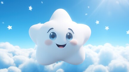  Blue sky, white clouds, a cute white five pointed star