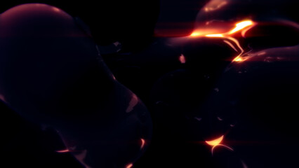 orange lighting limpid fluid balls on black background - abstract 3D rendering