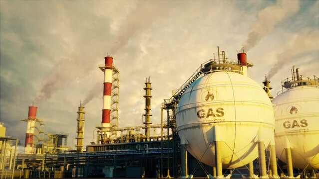 LNG - liquid gas or gasoline massive industrial facility with storage, fictitious - loop video