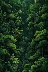 'Early morning painting captures lush green forest from above.' (Generative AI)
