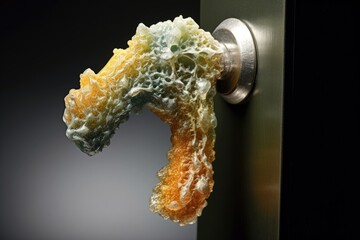 door handle with visible biofilm, created with generative ai