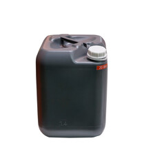 Black plastic canister 20 liter ,Black plastic gallon (jerrycan) with cap for machine oil to recipient for industrial oils without label isolated on white background