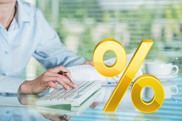 percent sign on background of busy man calculating