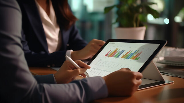Asian executives engaged in chart analysis