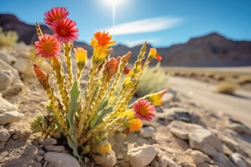 rare desert flowers thriving in harsh terrain, created with generative ai - obrazy, fototapety, plakaty