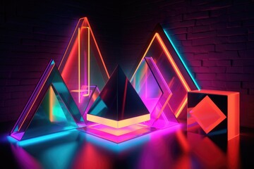 abstract 3d render of neon geometric shapes, created with generative ai
