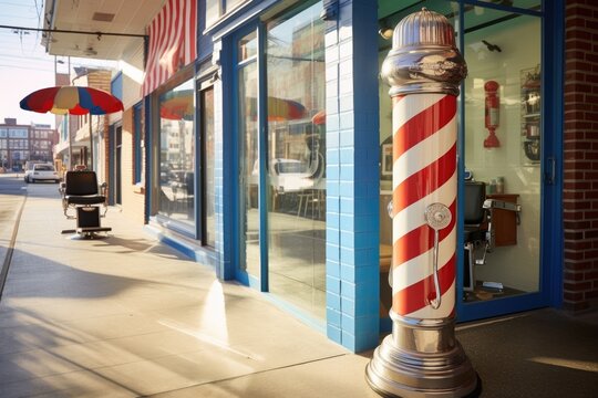 classic barber pole spinning outside shop, created with generative ai