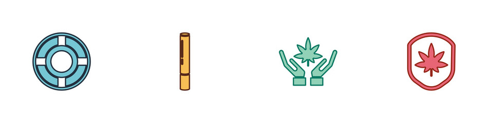 Set Ashtray, Marijuana joint, or cannabis leaf and Shield and marijuana icon. Vector