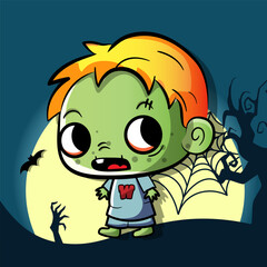Cute zombie halloween character. Vector illustration.