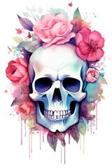 watercolor skull and roses, generative ai