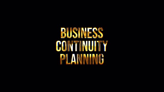 Loop Business Continuity Planning glitch gold text effect illustration on Black Background. Element for Isolated transparent video animation text with alpha channel using Quick time prores 444