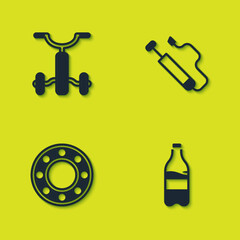 Set Bicycle for kids, Sport bottle with water, ball bearing and air pump icon. Vector