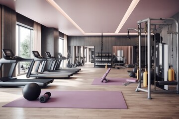 Fototapeta na wymiar modern gym interior with various exercise equipment, created with generative ai