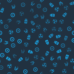 Set Nuclear power plant, Propane gas tank, Wind turbine and Lightning bolt on seamless pattern. Vector