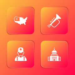 Set USA map, Trumpet, Sheriff cowboy and White House icon. Vector