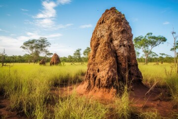 termite mound with surrounding natural habitat, created with generative ai