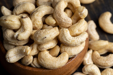 Fresh peeled cashew nuts on the table