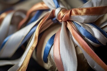 close-up of satin ribbons on pointe shoe, created with generative ai