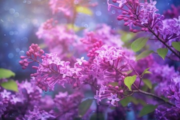 Fototapeta na wymiar blooming lilac bush with a blurred bokeh effect, created with generative ai