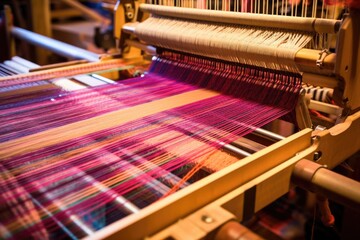 indian sari loom with intricate pattern in progress, created with generative ai - obrazy, fototapety, plakaty