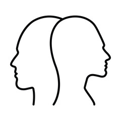 Male and female outline face profile silhouette vector icon in a glyph pictogram illustration