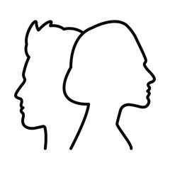 Male and female outline face profile silhouette vector icon in a glyph pictogram illustration