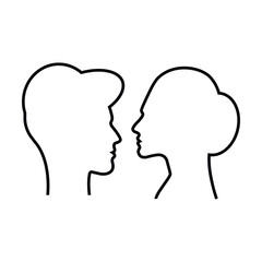 Male and female outline face profile silhouette vector icon in a glyph pictogram illustration