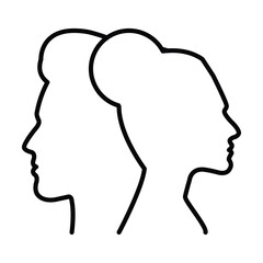 Man and woman outline face profile silhouette vector icon in a glyph pictogram illustration
