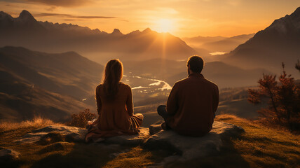 senior couple man and mature woman zen meditation relaxation concept