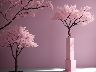 Minimalist background with a tree instalation and a blank space. Ai generative.