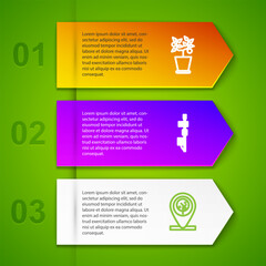 Set line Plant in pot, Standalone sensor, Location tree and Chicken farm camera. Business infographic template. Vector