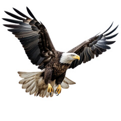 a  Bald Eagle (Haliaeetus leucocephalus) in flight, 3/4 view, American Icon of Freedom in a Nature-themed, photorealistic illustration in a PNG, cutout, and isolated. Generative AI