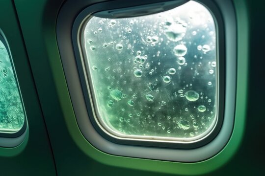 bacteria on airplane window shades and edges, created with generative ai