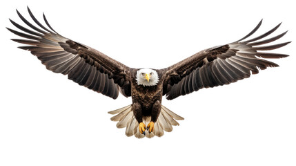 Obraz premium a Bald Eagle (Haliaeetus leucocephalus) in flight, full body frontal view in a Wildlife-themed, photorealistic illustration in a PNG format, cutout, and isolated. Generative AI