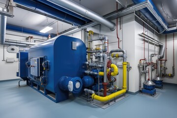 Naklejka premium Modern boiler room with gas boilers, industrial heating.