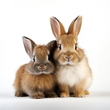 Rabbit and bunny on white background. Generative AI