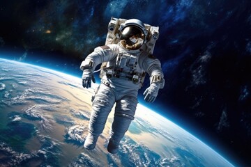 astronaut floating in space with earth in the background, created with generative ai