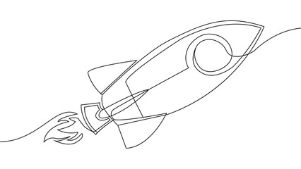 Obraz premium Rocket continuous line vector concept