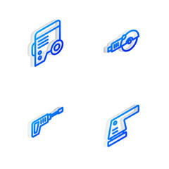 Set Isometric line Angle grinder, Power electric generator, Rotary hammer drill machine and Electric sander icon. Vector