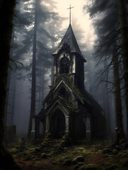 Fototapeta na wymiar Dark and Creepy Medieval Church