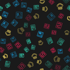 Set line Software, Books about programming, Processor and Programming language syntax on seamless pattern. Vector